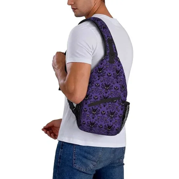 NEW! Haunted Mansion Purple Wallpaper Sling Bag Crossbody Foolish Mortal Disney - Picture 3 of 8